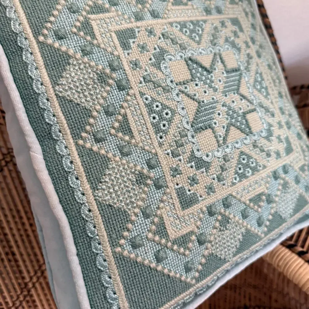 Vintage Hardanger Embroidery pillow blue decorative pillow 13x13 in